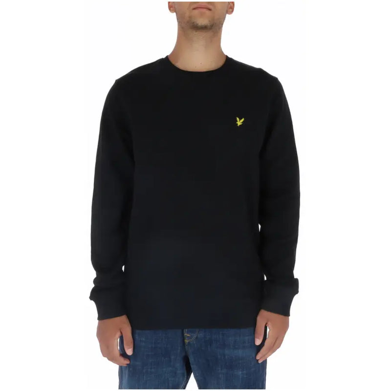 Lyle & Scott Sweat-shirt noir en coton pour homme, manches longues, avec logo oiseau jaune brodé sur la poitrine gauche