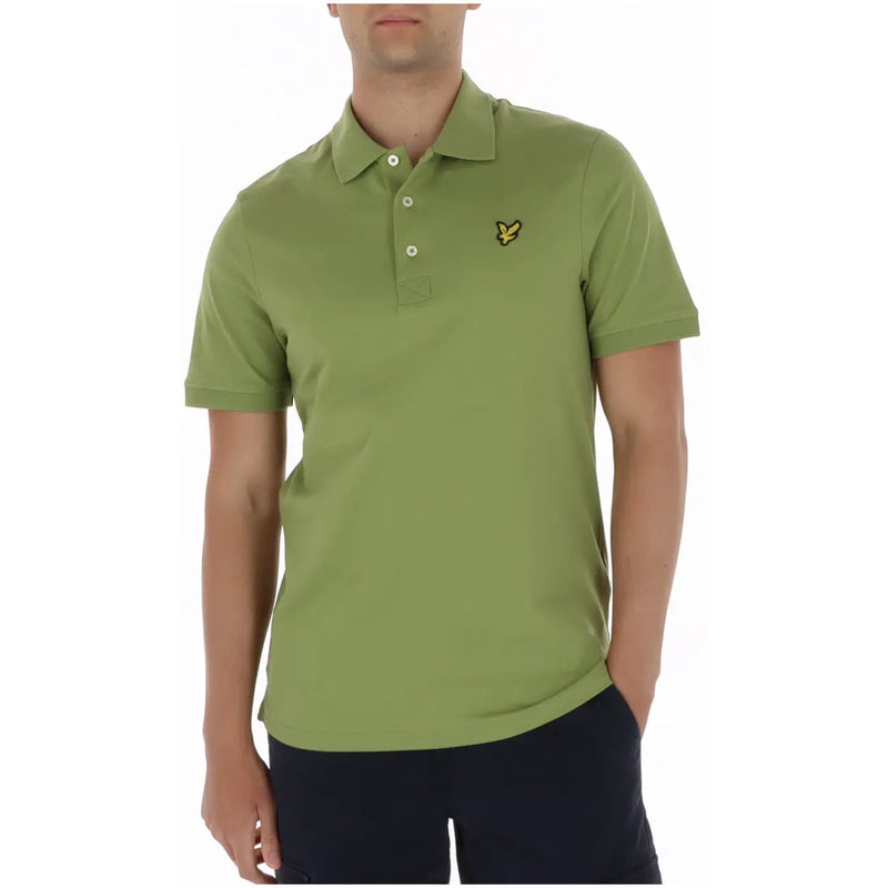 Lyle & Scott men’s olive green short sleeve polo shirt with yellow bird embroidery on the chest