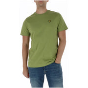 Lyle & Scott men’s olive green short-sleeved t-shirt with a small yellow bird logo on the left chest