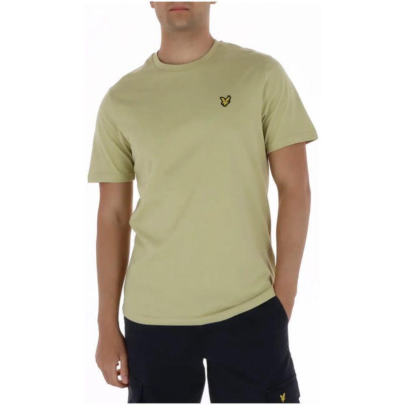 Lyle & Scott men’s pale green short-sleeved t-shirt with yellow bird logo embroidered on left chest
