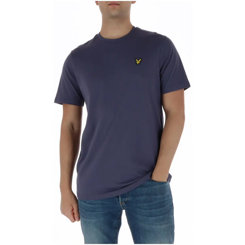 Navy blue short-sleeved Lyle & Scott men’s t-shirt featuring a small yellow bird logo on the left chest
