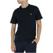 Lyle & Scott men’s black cotton short-sleeved t-shirt with small yellow bird logo on left chest