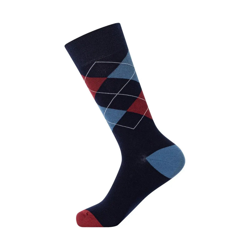 Chaussettes en coton bleu marine à losanges rouges et bleu clair bordés de blanc, assorties aux sous-vêtements pour hommes Lyle & Scott