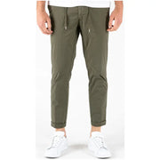 Olive green tapered chino pants with rolled cuffs drawstring waistband cotton blend by lyle and scott with pockets