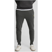 Lyle & Scott Pantalon gris en coton pour homme, avec poches avant, ceinture blanche et logo jaune sur la cuisse.