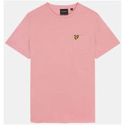 Lyle & Scott men’s soft pink printed t-shirt with a small chest pocket and yellow embroidered bird logo