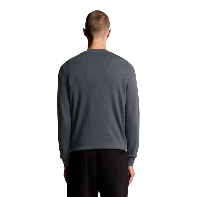 Lyle & Scott Pull en laine mérinos pour homme, gris foncé, coupe ajustée, vue de face
