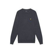 Lyle & Scott Pull homme en laine mérinos gris foncé avec petit logo oiseau brodé doré, vue de face