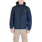 Lyle & Scott Veste softshell pour homme bleu marine avec capuche et logo oiseau jaune vue de face