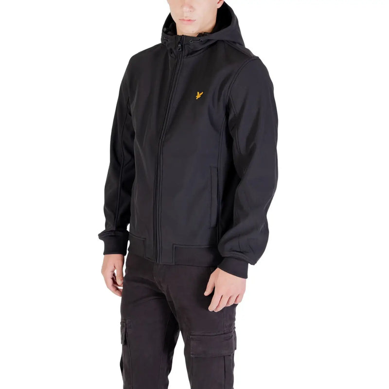 Lyle & Scott Veste softshell noire pour homme avec logo oiseau doré sur la poitrine gauche, vue de face