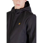Lyle & Scott Veste softshell noire pour homme avec logo oiseau jaune sur la poitrine, vue de face