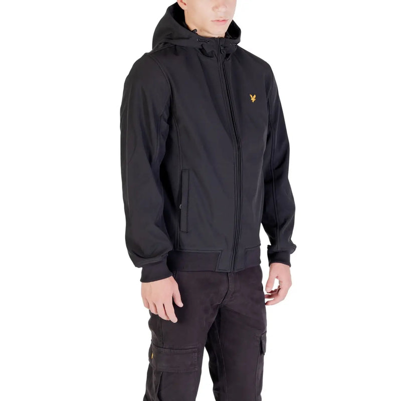 Lyle & Scott Veste softshell noire pour homme avec logo oiseau doré sur la poitrine gauche, vue de face
