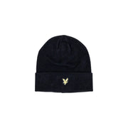 Lyle & Scott Bonnet en laine noir pour homme, à revers et logo oiseau brodé doré, vue de face