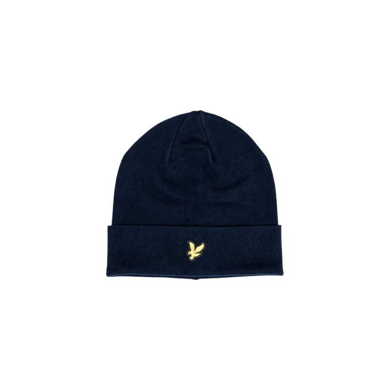 Lyle & Scott Bonnet en laine bleu marine pour homme, à revers et logo oiseau brodé doré, vue de face