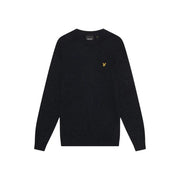 Lyle & Scott Pull en laine noire pour homme avec logo oiseau brodé doré sur la poitrine gauche, vue de face