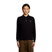 Lyle & Scott Pull en laine et coton mérinos noir pour homme, orné d'un logo oiseau jaune sur la poitrine (vue de face).