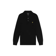 Lyle & Scott Pull en laine et coton mérinos noir pour homme, orné d'un logo oiseau doré et de boutons argentés (vue de face)