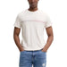 Man wearing a beige t-shirt and blue jeans displayed in Tommy Hilfiger Navy Blue T-Shirt product image