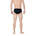 Man in black swim briefs showcasing Ea7 Men’s Black Plain Slip On Swimwear for Spring Summer