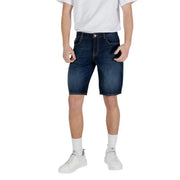Man showcasing Armani Exchange Men Blue Cotton Shorts in stylish denim