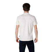 Man wearing Napapijri White Cotton Polo with dark pants, ideal for Spring Summer