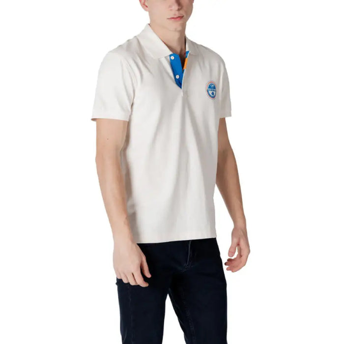 Man modeling Napapijri Men White Cotton Polo for Spring Summer collection