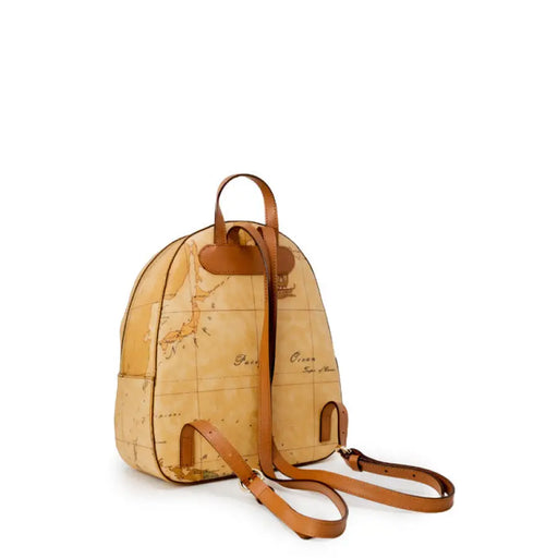 Map-patterned backpack with leather straps for stylish travel and daily use