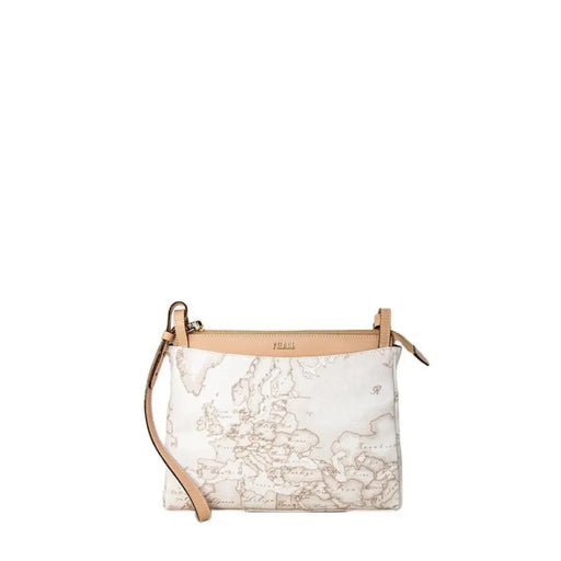 Map-patterned beige crossbody handbag with gold zipper for stylish everyday use