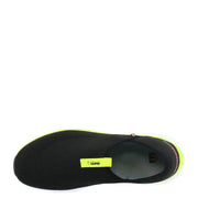 Back view of mares men black slip-on sneaker with neon yellow accents and visible logo on the heel for sporty style