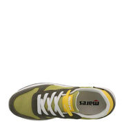 Mares men green slip-on sporty sneakers in olive green and dark gray mesh with yellow accents and white laces
