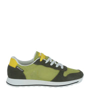 Mares men green slip-on sporty sneakers in lime green and olive suede with yellow accents and white rubber sole
