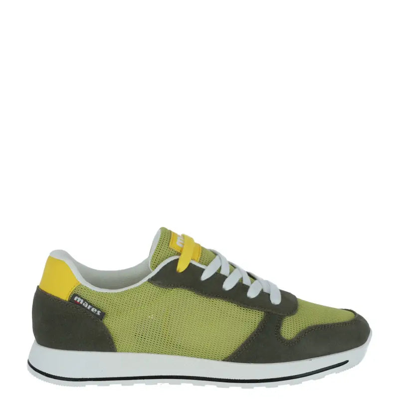 Mares men green slip-on sporty sneakers in lime green and olive suede with yellow accents and white rubber sole