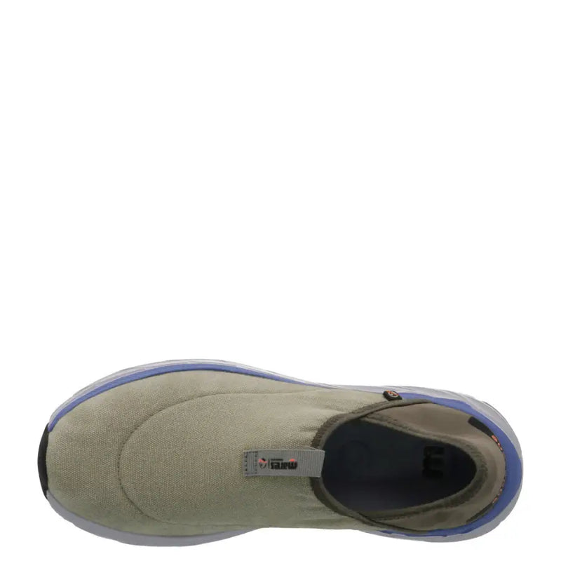 Mares men slip-on sneaker in olive green canvas with a purple and white rubber sole for sporty comfort