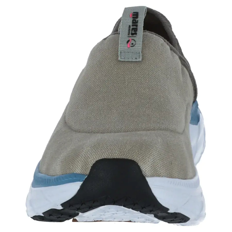 Mares men slip-on grey sneakers sporty comfortable beige canvas with white black rubber sole and light blue accents