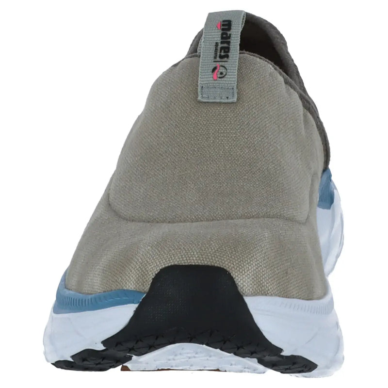 Mares men slip-on grey sneakers sporty comfortable beige canvas with white black rubber sole and light blue accents
