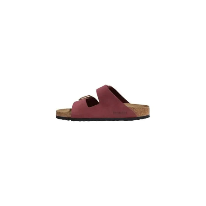 Maroon two-strap sandal from Birkenstock Women’s Leather Slippers in Brown
