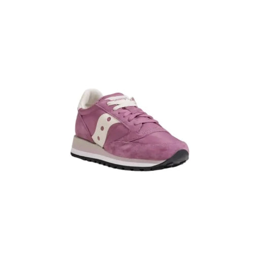 Mauve suede Saucony sneakers displayed in Saucony Women’s Fuchsia Leather Sneakers product