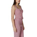 Mauve two-piece pantsuit styled with Liu Jo Women’s Pink Sleeveless V-Neck Gilet