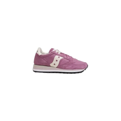 Mauve and white Saucony Women’s Fuchsia Leather Sneakers displayed on a neutral background