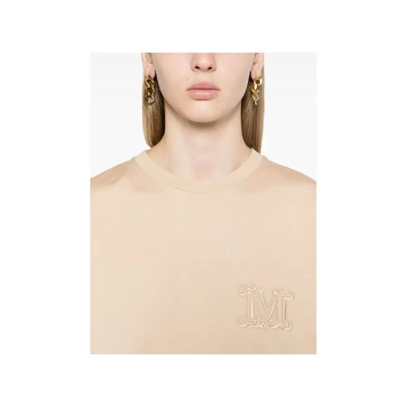 Beige MaxMara cotton round neck T-shirt with Miu Miu embroidered M logo