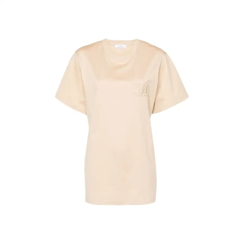 MaxMara beige cotton round neck short-sleeved t-shirt with embroidered logo