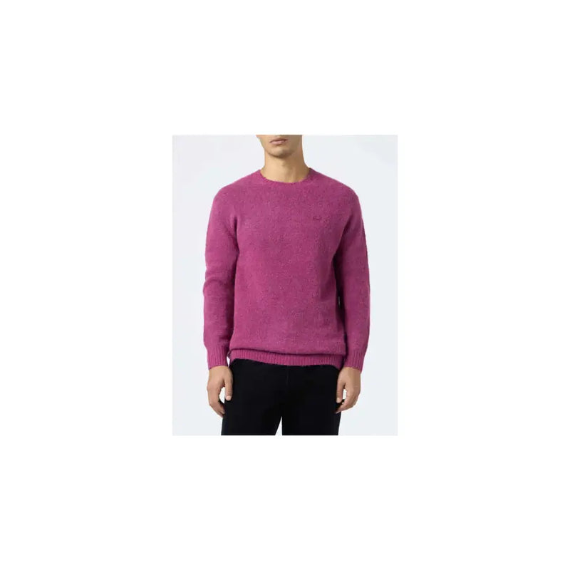 Pull Mc2 Saint Barth pour homme en maille d'alpaga fuchsia, col rond texturé, poignets et ourlet côtelés.