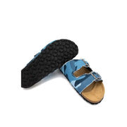 Sandales pour homme Mc2 Saint Barth en coton camouflage bleu avec boucles argentées et semelle intérieure en liège, style Birkenstock