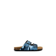 Sandales à enfiler pour homme Mc2 Saint Barth en coton camouflage bleu, avec deux brides réglables et semelle intérieure en liège.