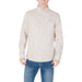 Men’s Beige Long Sleeve Button-Down Shirt showcasing a classic men’s fashion piece