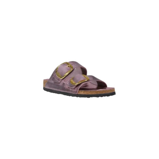 Metallic pink double-buckle sandal displayed in Purple Double Buckle Sandal product image
