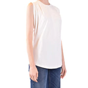 Michael Kors white cotton sleeveless tank top for women featuring soft flowing fabric and subtle shoulder pleats
