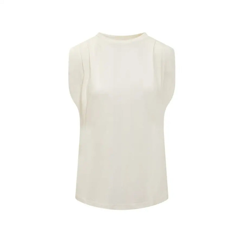 Cream-colored michael kors white cotton sleeveless tank top for women with soft flowing fabric and subtle shoulder pleats