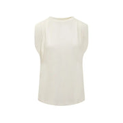 Michael Kors cream-colored womens sleeveless tank top with pleated shoulders