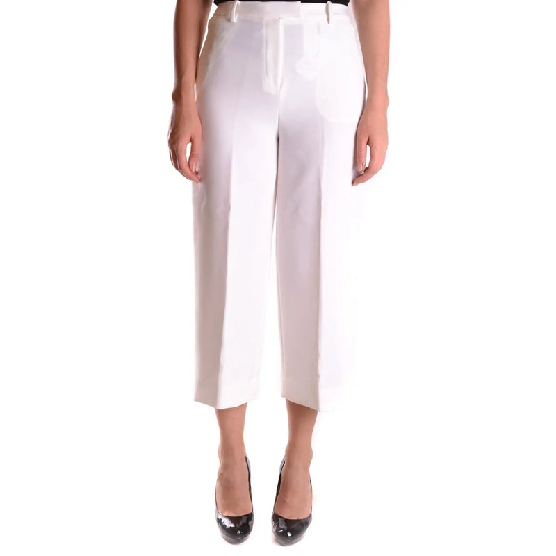 Pantalon court blanc taille haute pour femme Michael Kors, coupe ajustée et élégante, avec fermeture éclair et bouton.